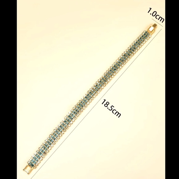 Swarovski Elements Teal and Gold Tennis Bracelet - Picture 7 of 8